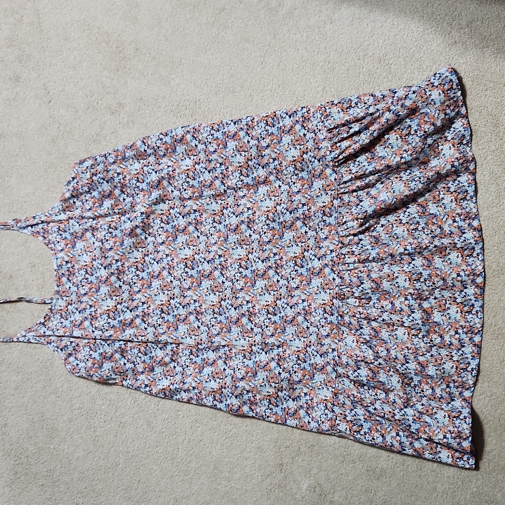 Spaghetti Adjustable Strap Rayon Flowered Summer Shift Dress- Medium